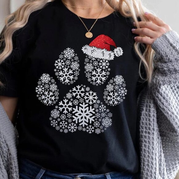 Christmas Dog Paw Shirt, Christmas Hat Pet Owner Gift - Picture 1 of 4